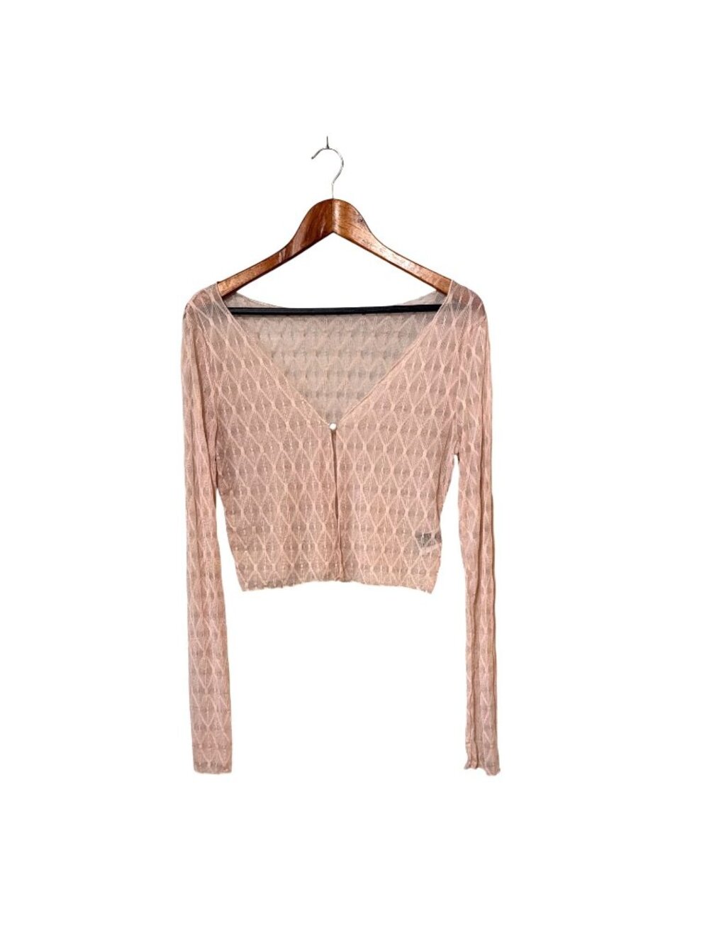 Sheer‎ Blush Knit Cardigan Long Sleeves V-Neck Button Closure XL Fairy Coquette